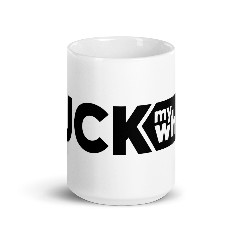 Suck My What? Caution Inline White Glossy Mug
