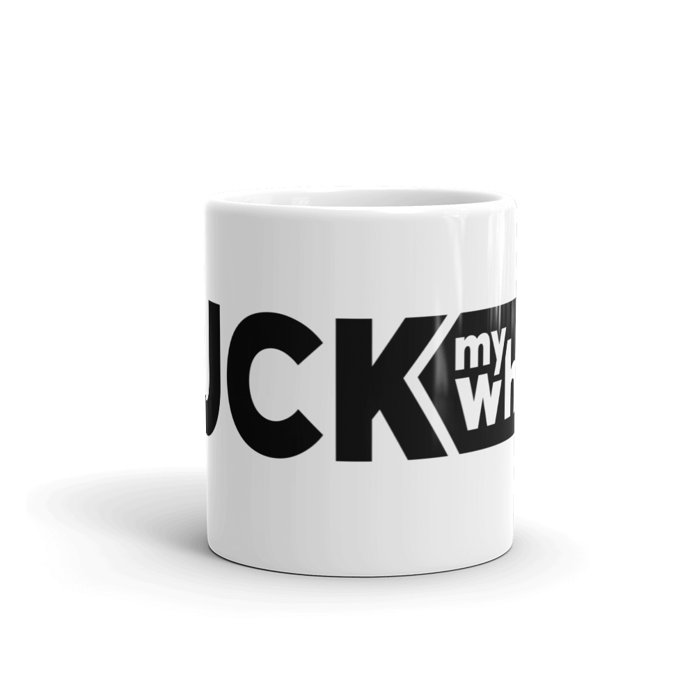 Suck My What? Caution Inline White Glossy Mug