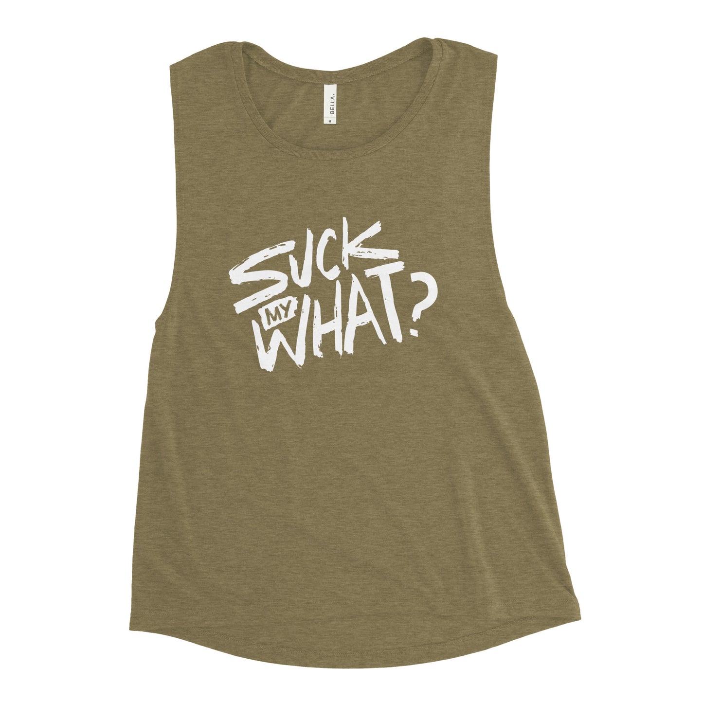 Suck My What? Swipe Right Ladies’ Muscle Tank (White Graphic)